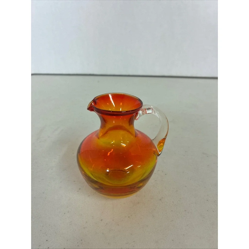 Vintage‎ Amberina Art Glass Miniature Pitcher Red Yellow Ombre Hand Blown 4